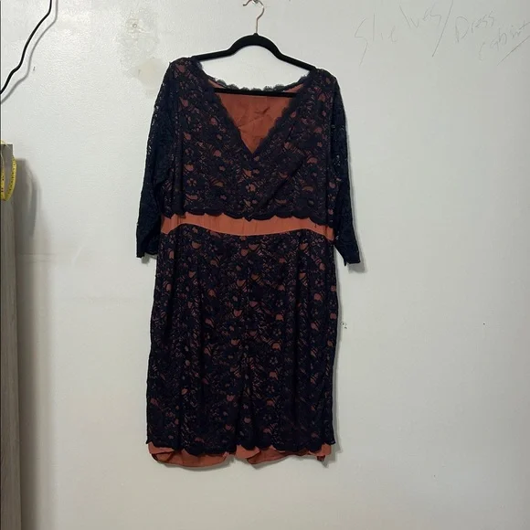 Boden Navy Lace Overlay Rust Satin Sheath Dress Size 12 - Picture 3 of 6